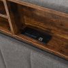 Full size Upholstered Platform Bed with Storage Headboard and USB Port, Linen Fabric Upholstered Bed - Gray