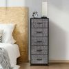 Dressing Table Storage Tower, Wardrobe Organizer, Tall Dresser for Bedroom, Steel Frame, Wooden Top, Fabric, 5 Drawers - Gray/Black