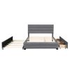 Queen Upholstered Platform Bed with Twin Size Trundle and Two Drawers - Grey