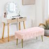 Upholstered Faux Fur Vanity Stool with Golden Legs for Makeup Room - Pink