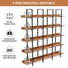 5 Tier Bookcase Home Office Open Bookshelf; Vintage Industrial Style Shelf; MDF Board; Black Metal Frame; Brown - as Pic