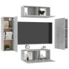 4 Piece TV Cabinet Set Concrete Gray Engineered Wood - Grey