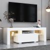Entertainment TV Stand, Large TV Stand TV Base Stand with LED Light TV Cabinet. - White