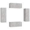 4 Piece TV Cabinet Set Concrete Gray Engineered Wood - Grey