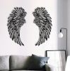 Carved Metal Wall Decor Art With Light Angel Wings Decoration - 30cm - Black with light