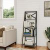 4-Tier Freestanding Ladder Bookshelf with X-Back Frame, Gray - Gray