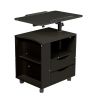 Height Adjustable Overbed End Table Wooden Nightstand with Swivel Top, Drawers, Wheels and Open Shelf, Black - Black