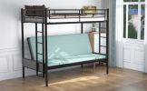 Twin over Full Metal Bunk Bed, Multi-Function - Black