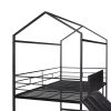 Metal House Bed With Slide; Twin Size Metal Loft Bed with Two-sided writable Wooden Board (Black ) - as Pic