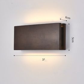 Solid Wood Wall Lamp Bedside Porch Hallway Balcony New Chinese Style (Option: Walnut color-Rectangular 35x15CM 12W-neutral light)