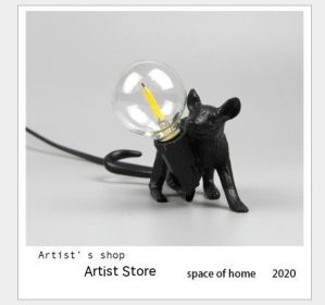 Resin Animal Mini Mouse Decorative Lamp (Option: UK Without Light Source-Black Lying Mouse)