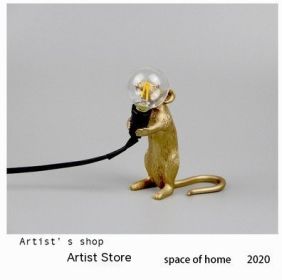 Resin Animal Mini Mouse Decorative Lamp (Option: UK Without Light Source-Golden Standing Mouse)